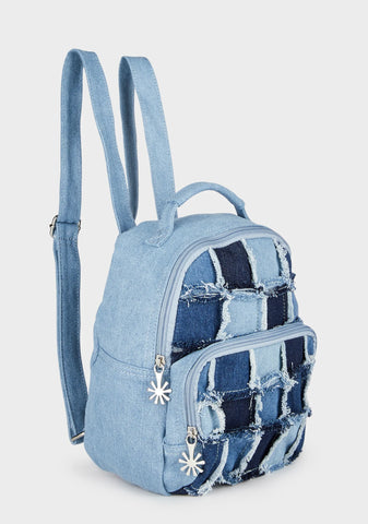 Raise The Vibration Patchwork Denim Backpack