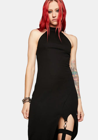 Dark Pointed Hem Dress W/ Detachable Leg Loops