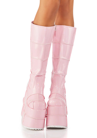 Pink Patent Stack Platform Boots
