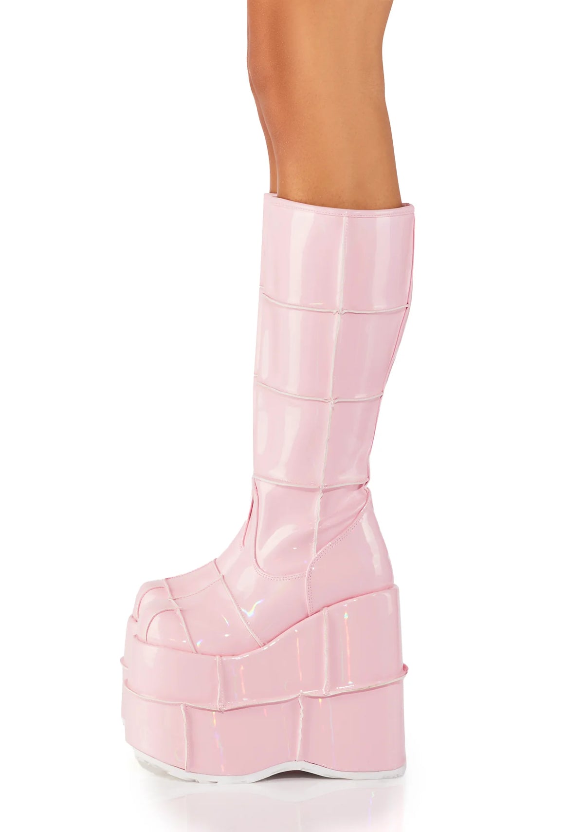 Pink Patent Stack Platform Boots