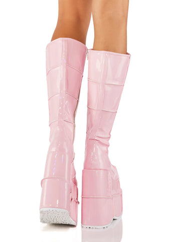 Pink Patent Stack Platform Boots