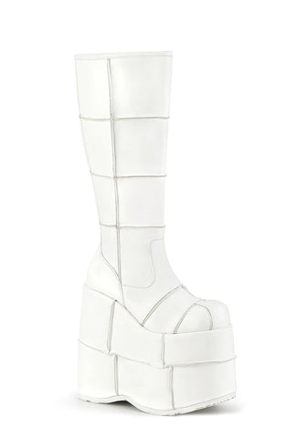 White Stack Platform Boots