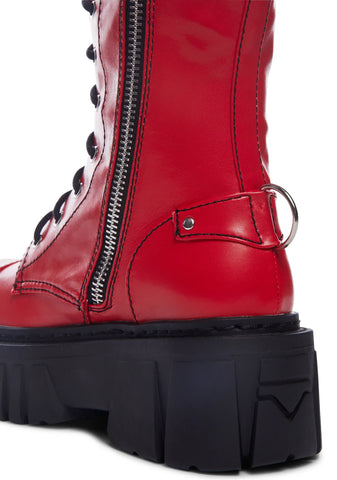 Devil Games Mismatched Combat Boots - Red