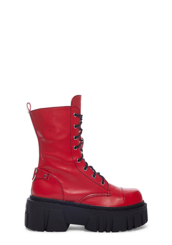 Devil Games Mismatched Combat Boots - Red