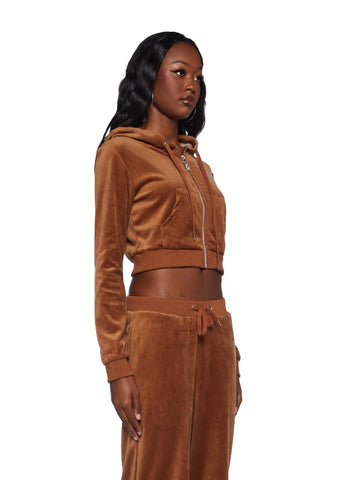 Mocha Keep It Glossy Velour Jacket