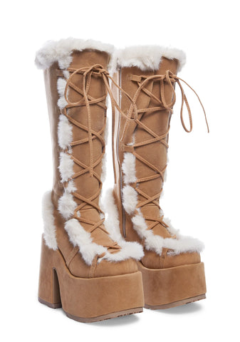Camel-311 Platform Knee High Boots