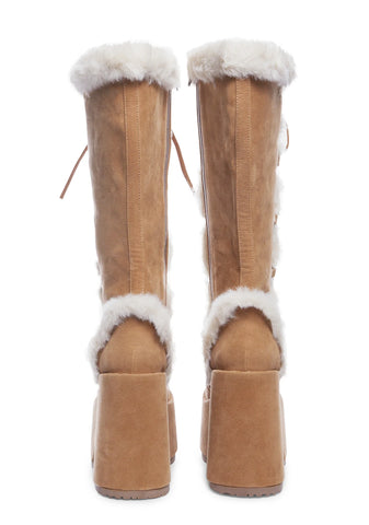 Camel-311 Platform Knee High Boots