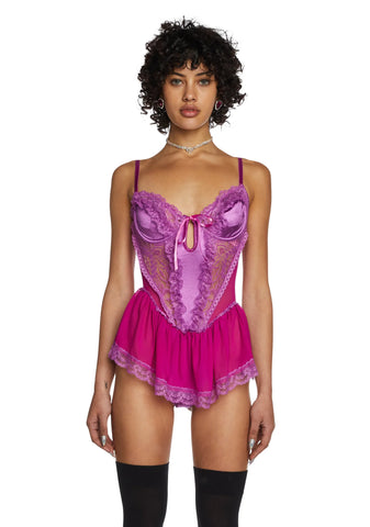 Spoiled But Not Rotten Lace Teddy - Plum
