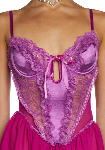 Spoiled But Not Rotten Lace Teddy - Plum