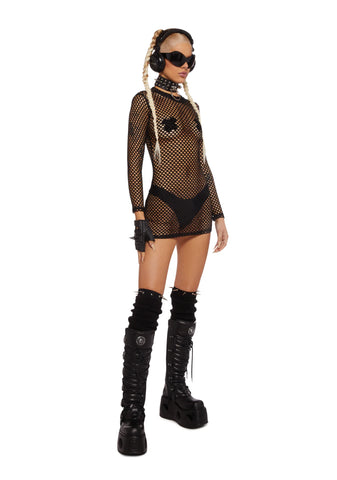 Dark Kinetic Kitten Fishnet Dress