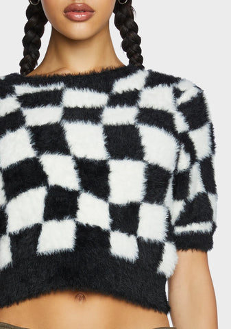 Checkered Knit Crop Top