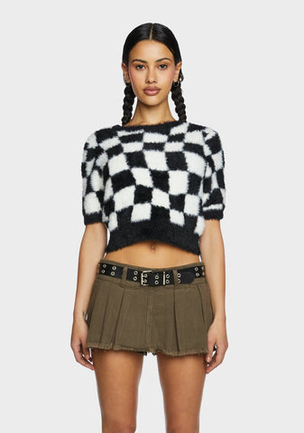 Checkered Knit Crop Top