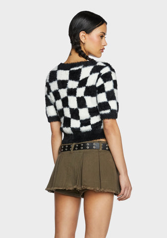 Checkered Knit Crop Top