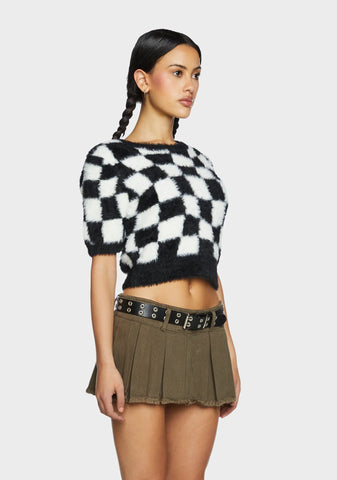 Checkered Knit Crop Top