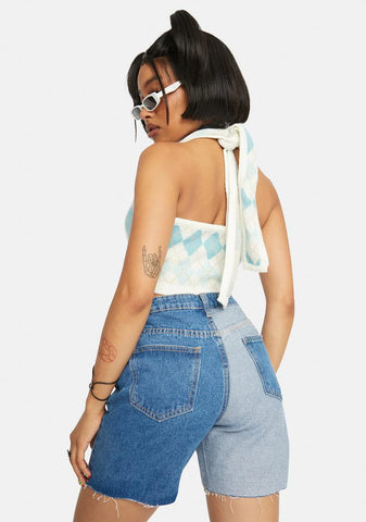 Two Tone Denim Shorts