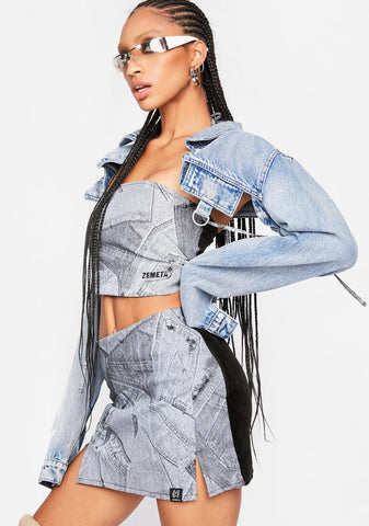 Y2K Denim Print Mini Skirt