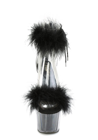 Adore-724F Platform Marabou Ankle Cuff Sandals-Black