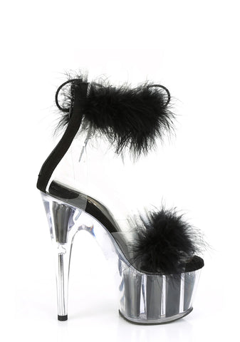 Adore-724F Platform Marabou Ankle Cuff Sandals-Black