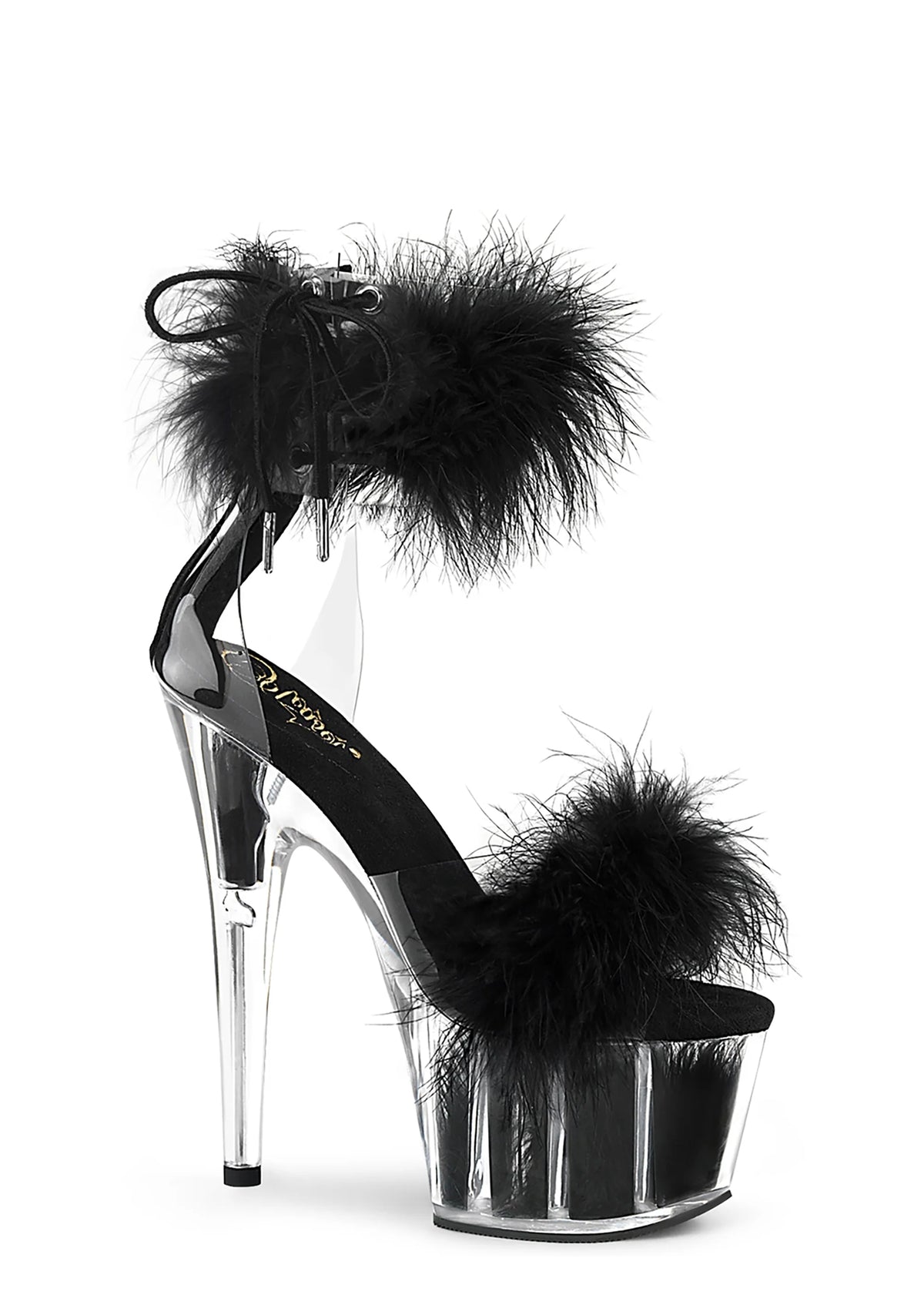Adore-724F Platform Marabou Ankle Cuff Sandals-Black