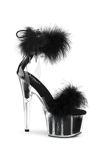 Adore-724F Platform Marabou Ankle Cuff Sandals-Black
