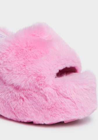 Pink Gravity Faux Fur Sandals