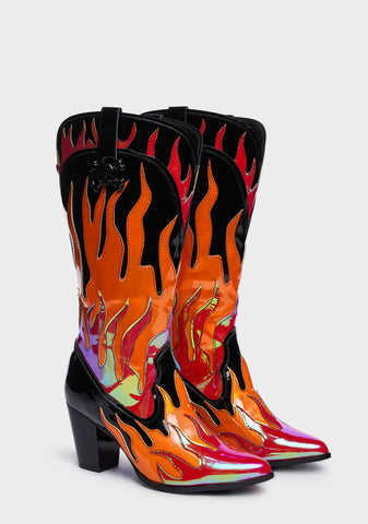 Red Space Cowgirl Flame Boots
