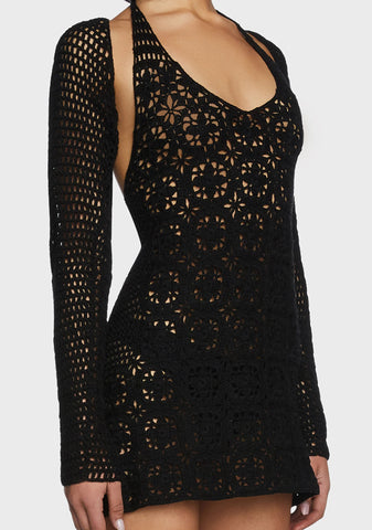 Dance With You Crochet Dress Set - Black