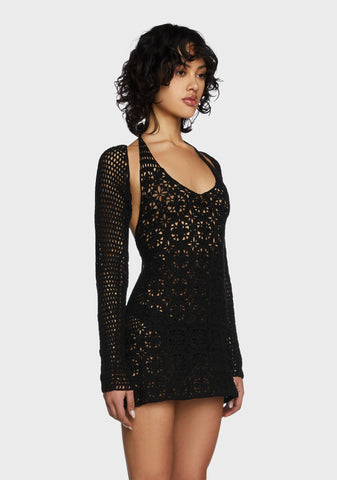 Dance With You Crochet Dress Set - Black