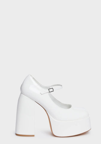 White Sweet Attitude Platform Heels