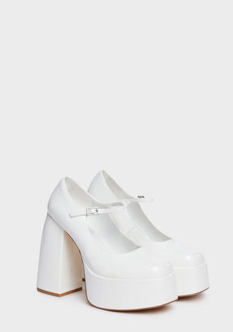 White Sweet Attitude Platform Heels