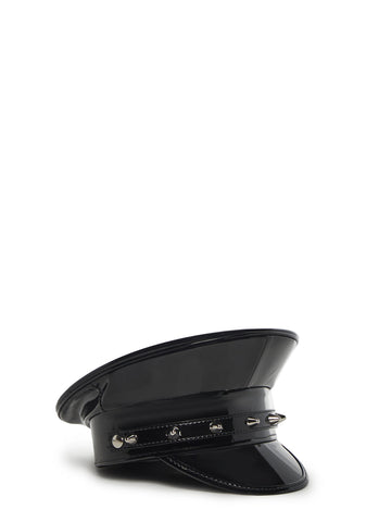 Spiked Black Patent Captain Hat