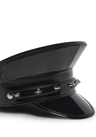 Spiked Black Patent Captain Hat