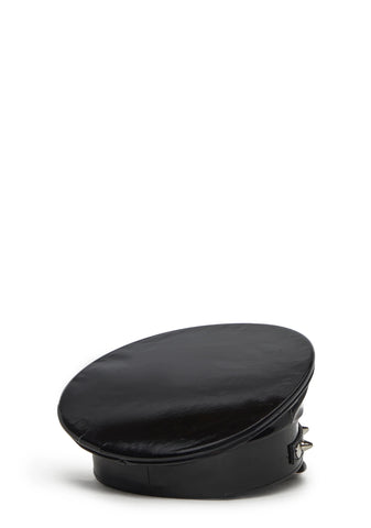 Spiked Black Patent Captain Hat