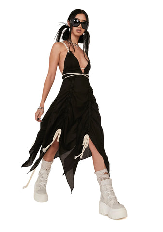 Distortion Rope Lace-Up Midi Dress