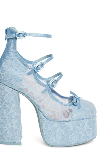 Smiling Melody Platform Heels - Light Blue