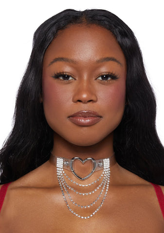 Rich In Love Rhinestone Heart Choker