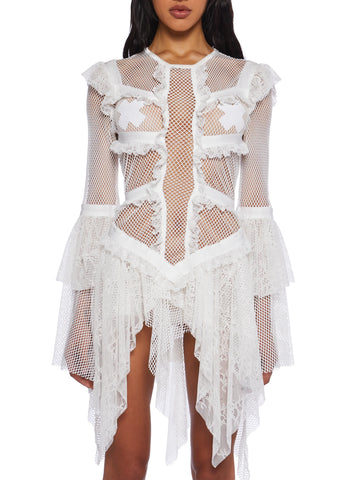 Saints & Sinners Fishnet Mini Dress - White