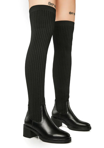 Sweater Weather Thigh-High Boots - Black