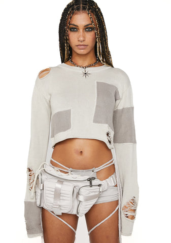 Compression Distressed Patchwork Sweater