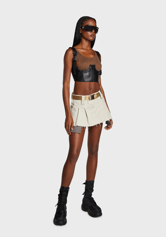 Khaki Viral Attitude Pleated Mini Skirt