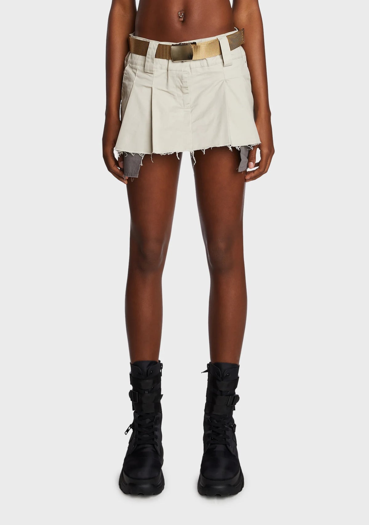 Khaki Viral Attitude Pleated Mini Skirt