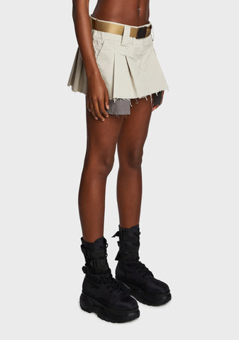 Khaki Viral Attitude Pleated Mini Skirt