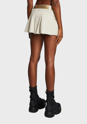 Khaki Viral Attitude Pleated Mini Skirt
