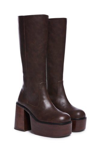 Vintage Soul Knee High Boots - Chocolate