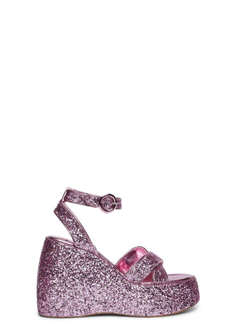 Queen Glitter Wedge Sandals - Pink