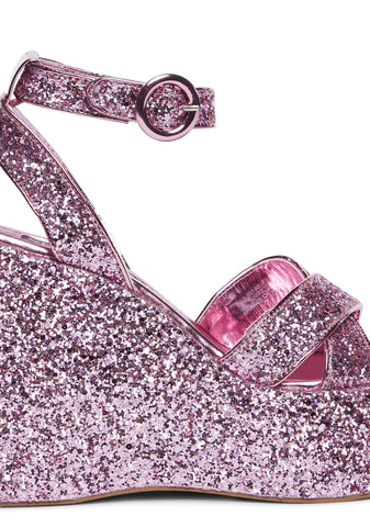 Queen Glitter Wedge Sandals - Pink