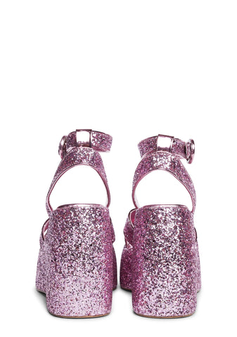 Queen Glitter Wedge Sandals - Pink