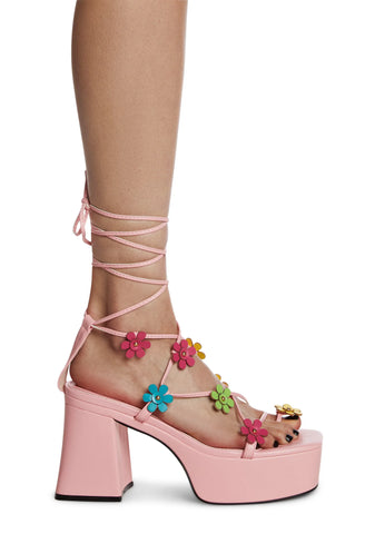 Avril Flower Platform Heels - Pink