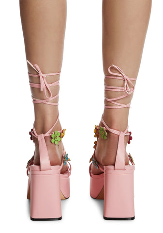 Avril Flower Platform Heels - Pink
