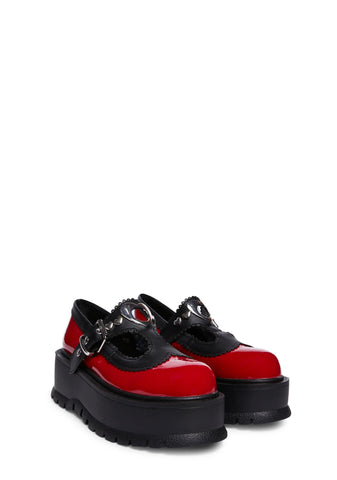 Slacker-23 Mary Jane Platforms - Red/Black